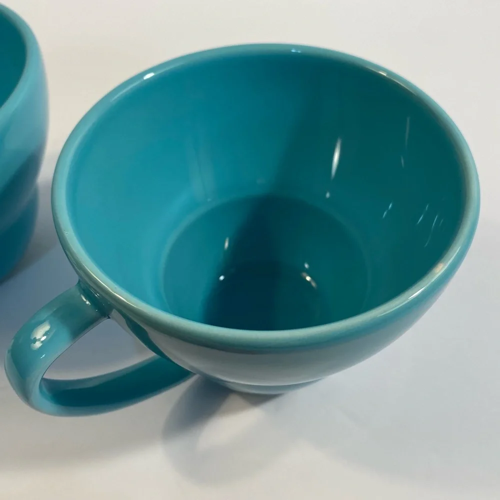 Crate & Barrel Camilla Engdahl Coffee Tea Cups Mugs in Turquoise Blue Set of 2